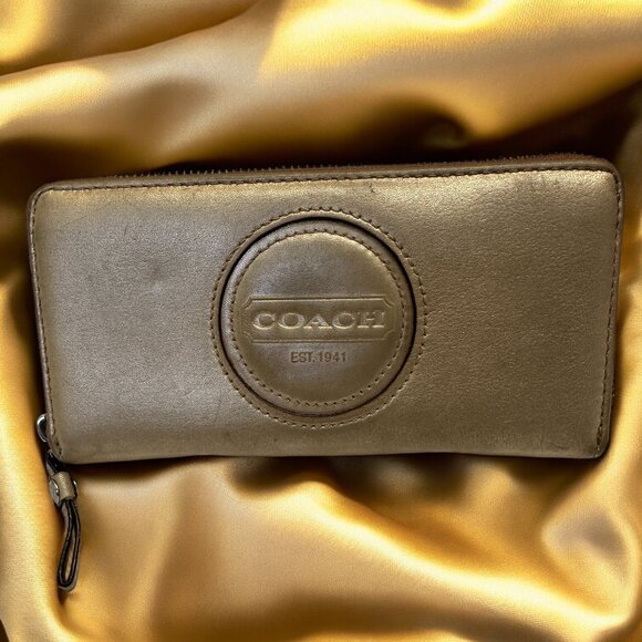 Coach Pale Metallic Gold Zip Around Vintage Leather Wallet - Picture 1 of 13